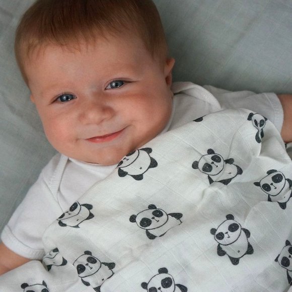 Panda & Neutral Gray 2pk of BAMBOO Muslin Swaddles 50"x50" made from Bamboo, mus - Picture 1 of 3